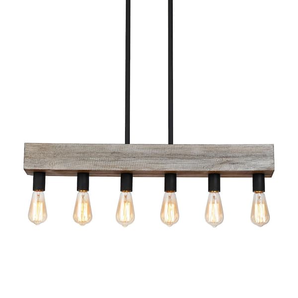 Parrot Uncle Cumbie 6-Light Antique Wooden Beam Farmhouse Island Chandelier for Dining Room