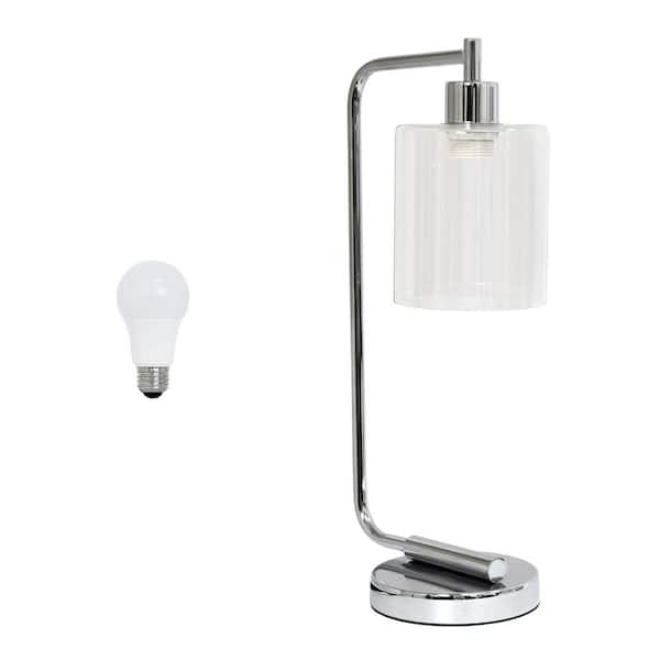 Lalia Home 18.8 in. Chrome Modern Iron Task & Reading Desk Lamp with Cylindrical Clear Glass Shade, with LED Bulb Included