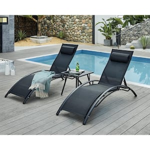 Black Aluminum Wicker Outdoor Patio Lounge Chairs, Adjustable for All Weather for Beach Backyard