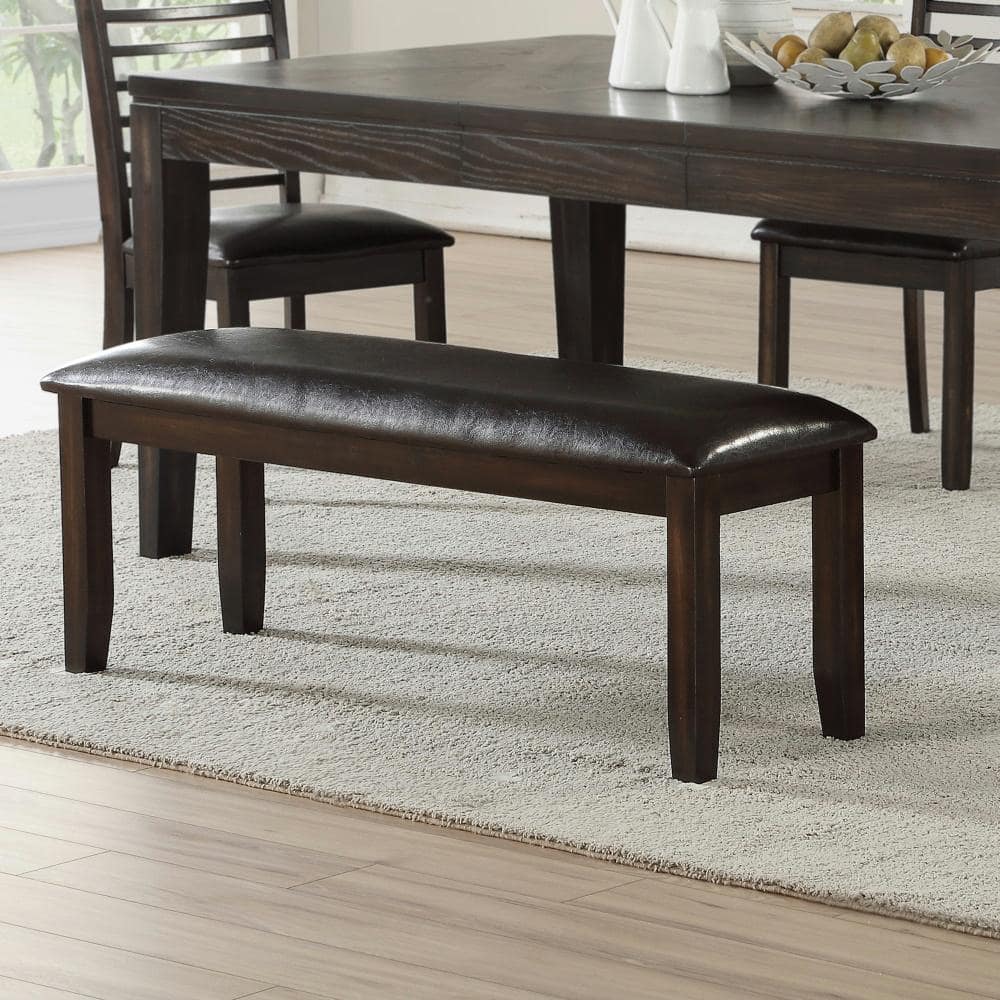 Ally 48'' Dark Brown Faux Leather Wood Dining Bench