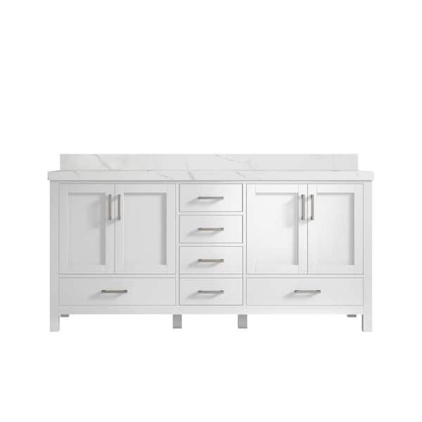 Willow Collections Malibu 72 in. W x 22 in. D x 36 in. H Double Sink Bath Vanity in White with 2 in. Calacatta Quartz Top