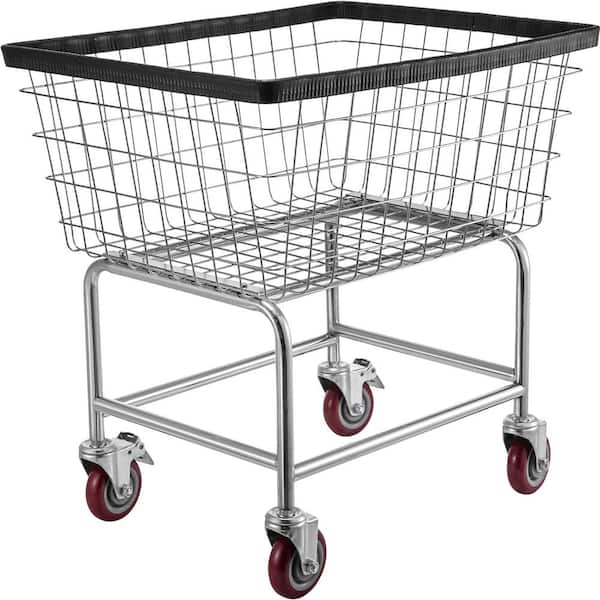 Wire Laundry Cart, 2.5 Bushel Wire Laundry Basket with Wheels Commercial Wire Basket Cart Silver Kitchen Cart