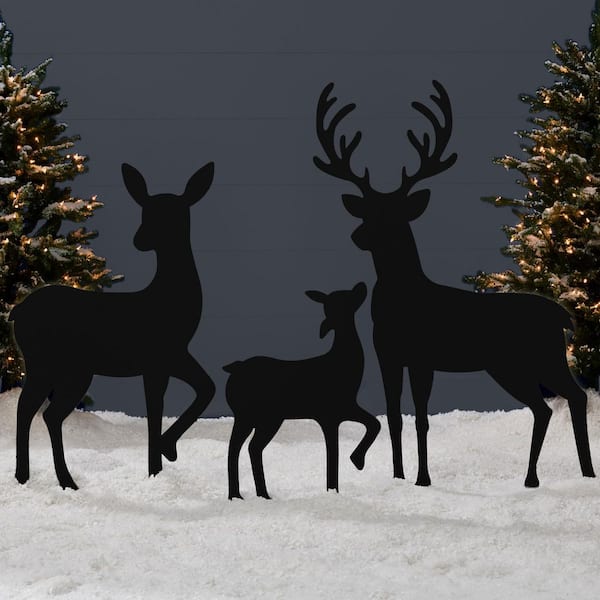 46 in. Black PVC Deer Family Christmas Yard Decoration