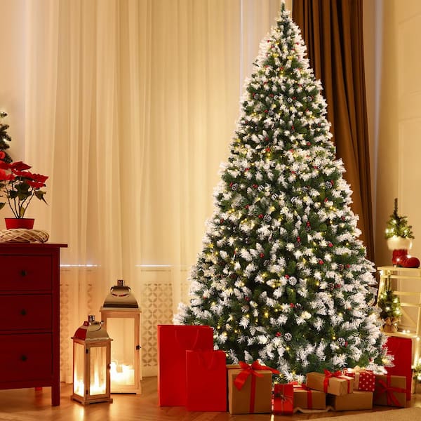 小物 supreme small zip porch real tree Costway 9 ft. Pre-lit Snowy Artificial Christmas Tree 2058