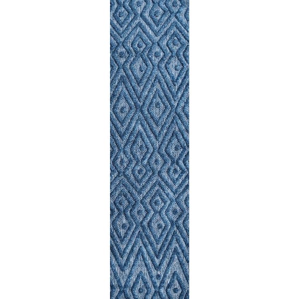 Balansat Moroccan Diamond Navy 2 ft. x 8 ft. Indoor/Outdoor Runner Rug