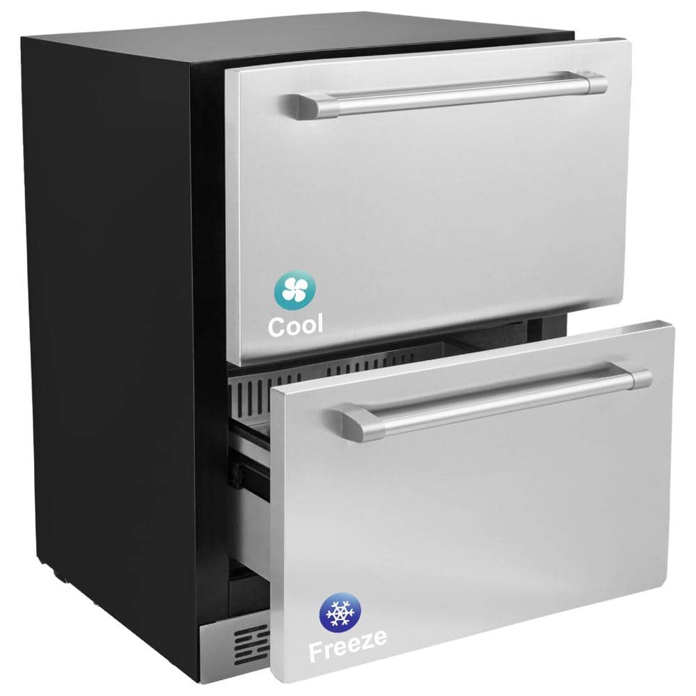 "24"" Undercounter Refrigerator, 2 Drawer, Dual Temp Zones, 4.87 Cu.Ft, Indoor/Outdoor Under Counter Fridge Freezer"