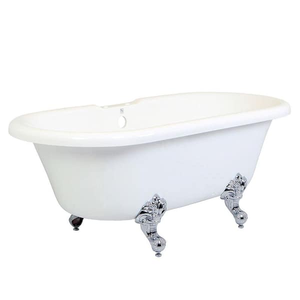 Aqua Eden 5.5 ft. Acrylic Polished Chrome Claw Foot Double Ended Oval Tub in White