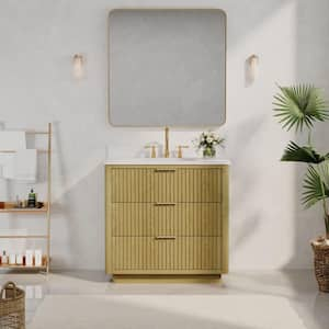 36 in. W x 22 in. D x 35 in. H Freestanding Bath Vanity in Oak with White Quartz Top