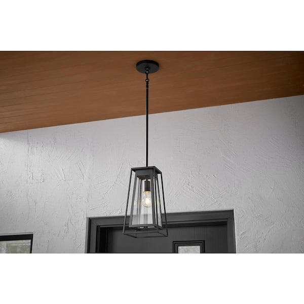 Bailey Modern 13.5 in. 1-Light Black Double Frame Outdoor Hanging Light Pendant Light with Clear Glass
