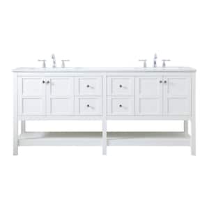 Timeless Home 72 in. W x 22 in. D x 34 in. H Double Bathroom Vanity in White with White Engineered Stone and White Basin