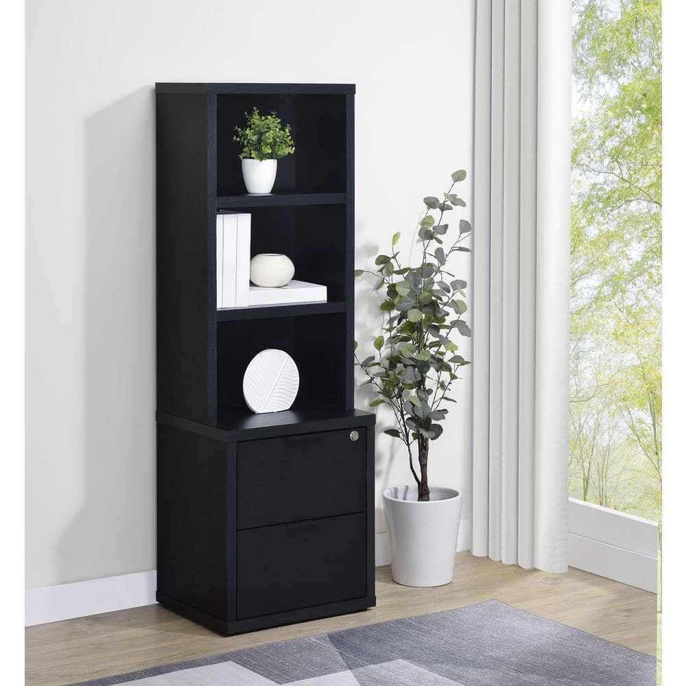 Coaster Westpark 61 in. Tall Black Wood 3-Shelf Ladder Bookcase with ...