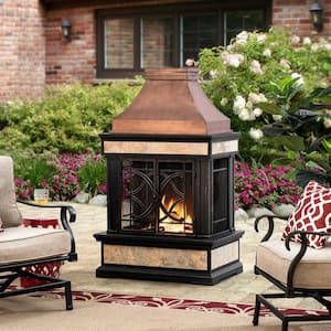 Curtis 56.69 in. Wood Burning Outdoor Fireplace with Bronze Highlights