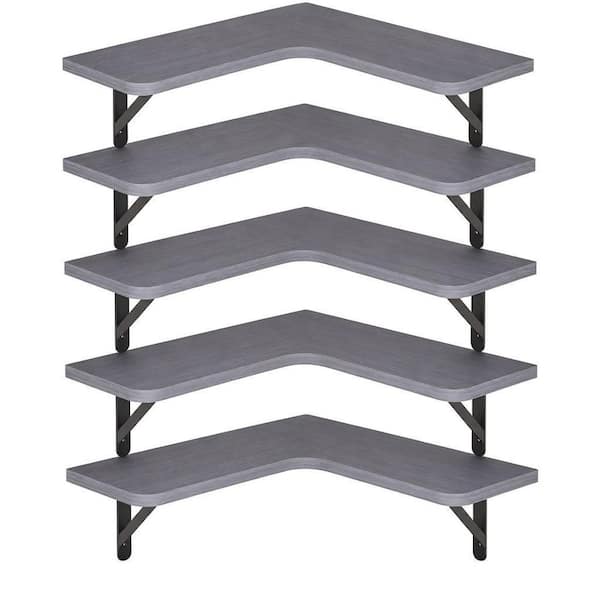 5.5 in. D x 11.4 in. W x 16.1 in. H Rustic Wood Wall Mounted Corner Shelf, Floating Shelves for Wall, Grey (5-Pack)