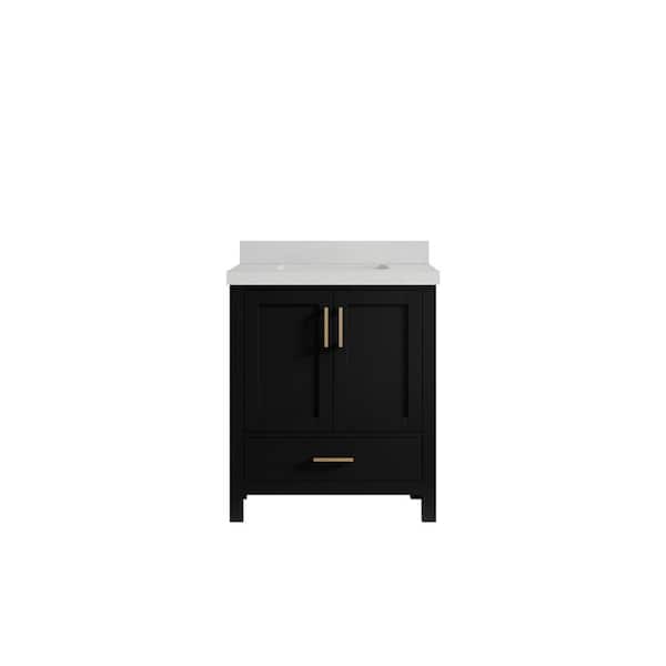 Willow Collections Malibu 30 in. W x 22 in. D x 36 in. H Single Sink Bath Vanity Center in Black with 2 in. Carrara Qt. Top