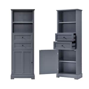 22 in. W x 12 in. D x 66 in. H Gray MDF Freestanding Bathroom Linen Cabinet with Adjustable Shelf & Anti-Toppling Device