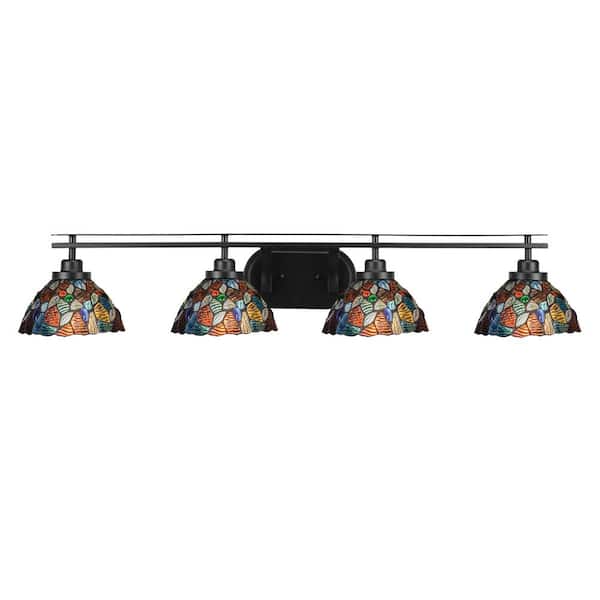 Unbranded Monroe 41 in. 4-Light Brushed Nickel Vanity-Light with 7 in. Blue Mosaic Art Glass Shade No Bulbs Included