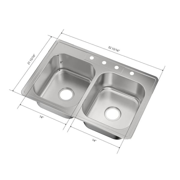 CHESHIRE 33 in. Drop-in Double Bowl 50/50-20-Gauge Stainless Steel