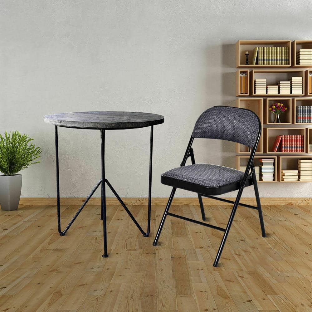 Black Ergonomic Fabric Padded Folding Chair Set