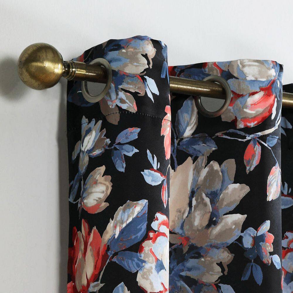 Black Floral Blackout Grommet Curtain Panel 40" x 84"