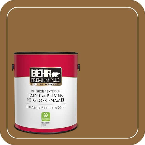 BEHR PREMIUM PLUS 1 gal. #300D-7 Spanish Leather Hi-Gloss Enamel Interior/Exterior Paint & Primer