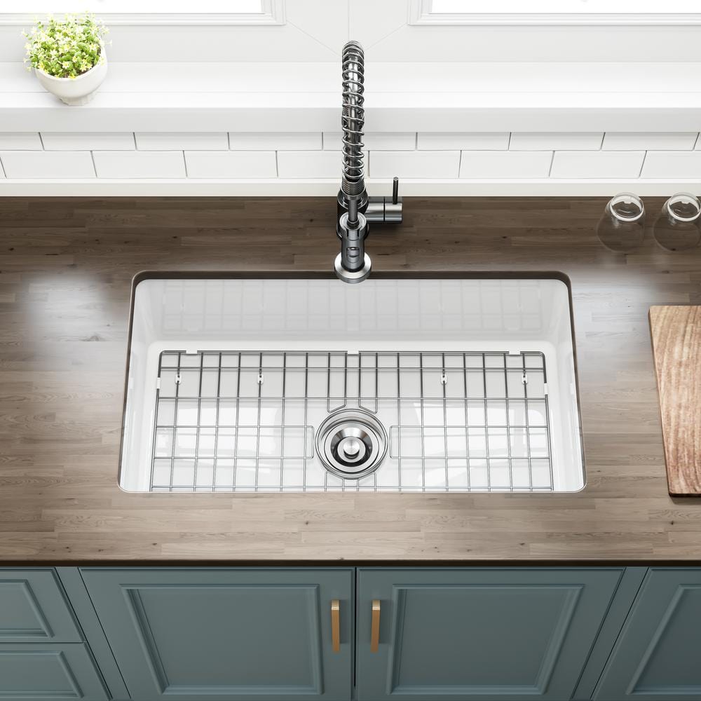 White Fireclay 32 in. Single Bowl Drop-In Kitchen Sink