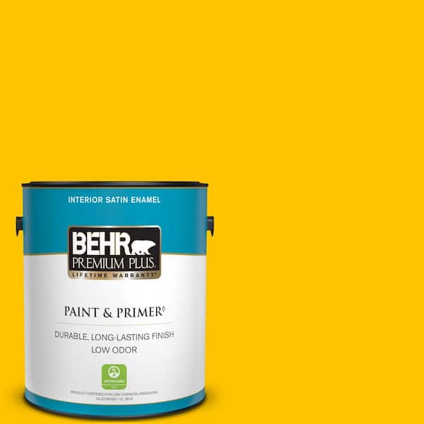 BEHR PREMIUM PLUS 1 gal. #S-G-370 Citrus Splash Satin Enamel Low Odor Interior Paint & Primer
