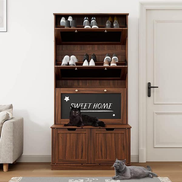 FUFU&GAGA 70 in. Multifunctional Cat Litter Box, Cat Litter Box Enclosure with 3 Shoe Cabinets Entry Litter Box with Marker Tablet