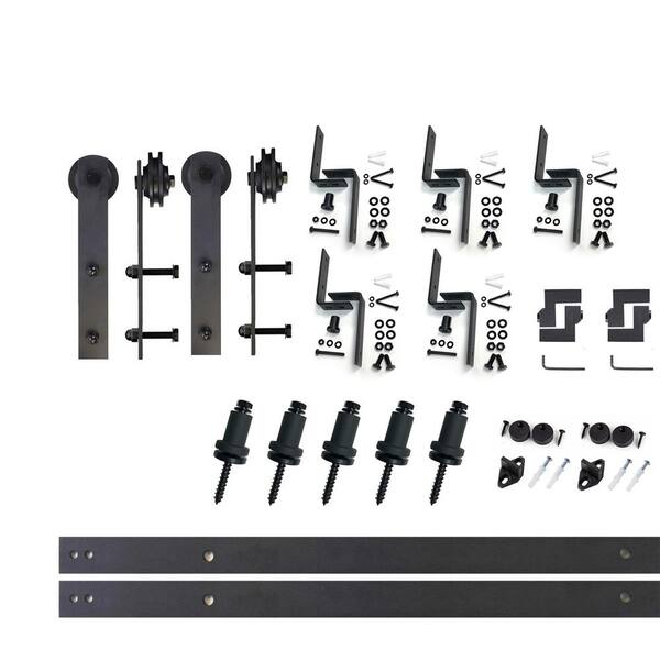 HOMACER 6 ft./72 in. Black Rustic Double Track Bypass Z-Shape Sliding Barn Door Hardware Kit - Straight Design Roller