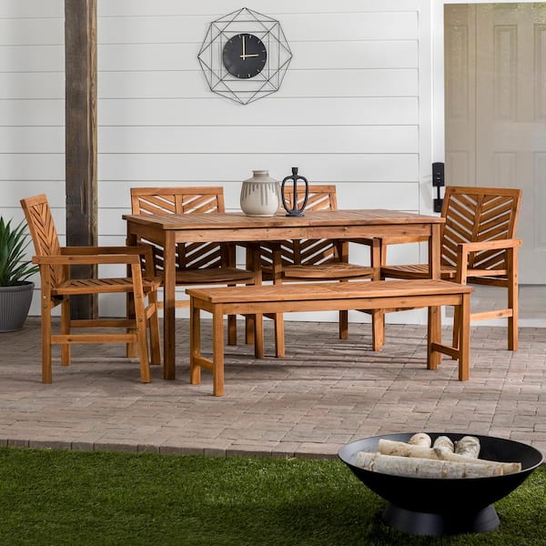 Walker Edison Furniture Company Chevron Brown 6-Piece Wood Outdoor Patio Dining Set