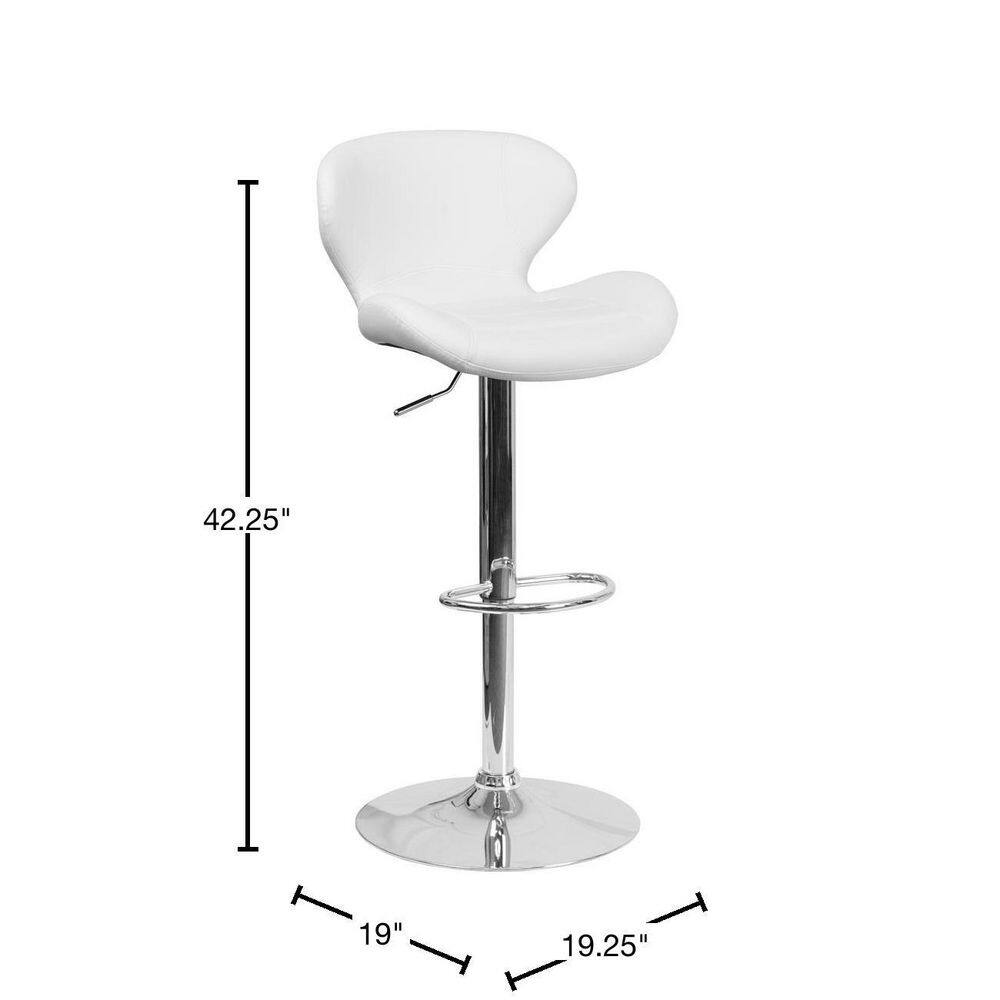 Curvaceous White Vinyl and Chrome Adjustable Saddle Barstool