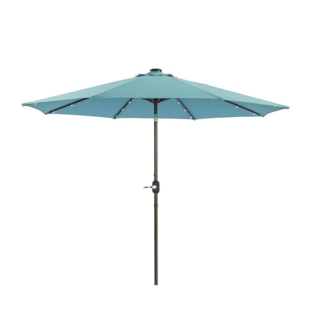9 ft. Market Outdoor Patio Umbrella with LED in Light Blue