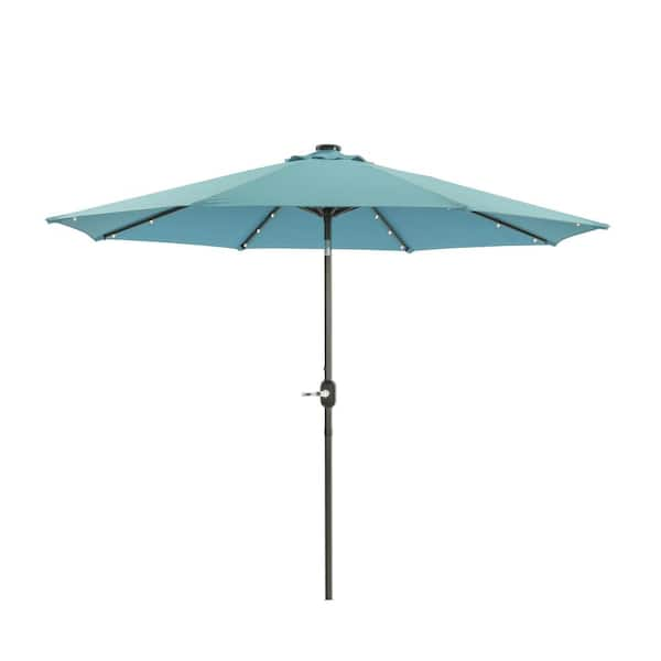 9 Ft. Market Outdoor Patio Umbrella With Led In Light Blue Opled270lb 