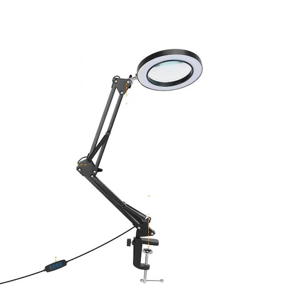 27.8 in. Black LED Magnifier Desk Lamp 8x Magnifying Glass with Light Swing Arm Desk Table Light USB Reading Lamps