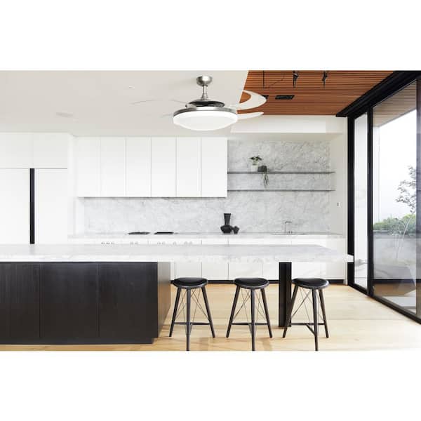 Evo2 Brushed Chrome Retractable 4-blade 48 in. Lighting with Remote Ceiling Fan