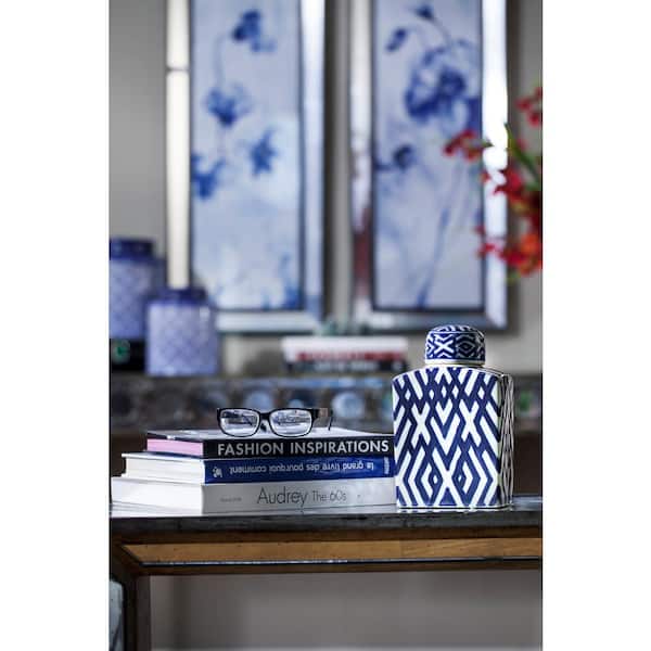 A & B Home Carlyle Blue, White Lidded Rectangle Jar