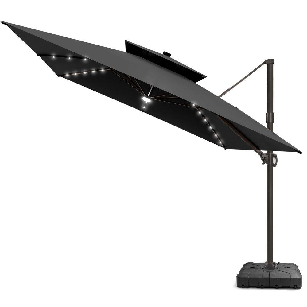 11.5 ft. 2-Tier Metal Square 360° Rotation Outdoor Cantilever Patio Umbrella with Base with LED Lights in Black price history on PriceWatchPro