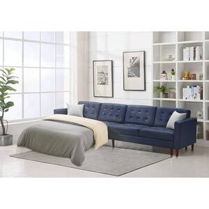 121.65 in. Square Arm 3-Piece U Shaped Faux Leather Modern Sectional Sofa in Blue