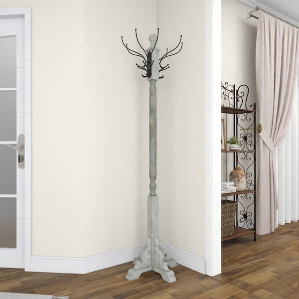 Litton Lane 74 Gray Wood Vintage Style 12 Hook Coat Rack with