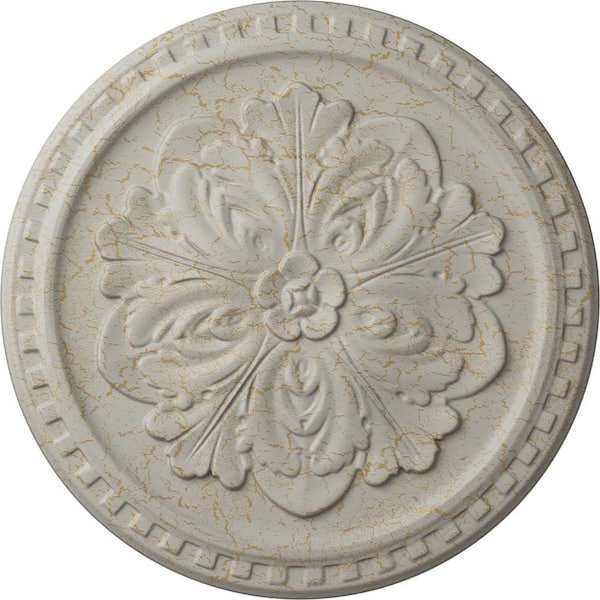 Ekena Millwork 16-7/8 in. x 5/8 in. Emeryville Urethane Ceiling Medallion, Hand-Painted Pot of Cream Crackle