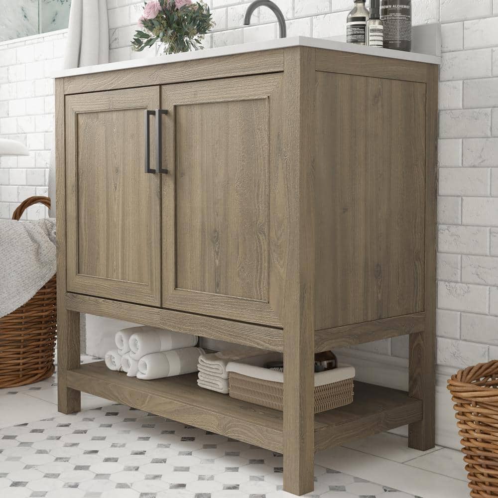 Vivien 36" Brown Wood Bathroom Vanity with Stoneware Surface