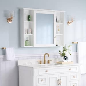42 in. W x 30 in. H Rectangular White Solid Wood Soft Close Doors Bathroom Medicine Cabinet with Mirror,Easy Hang, Shelf