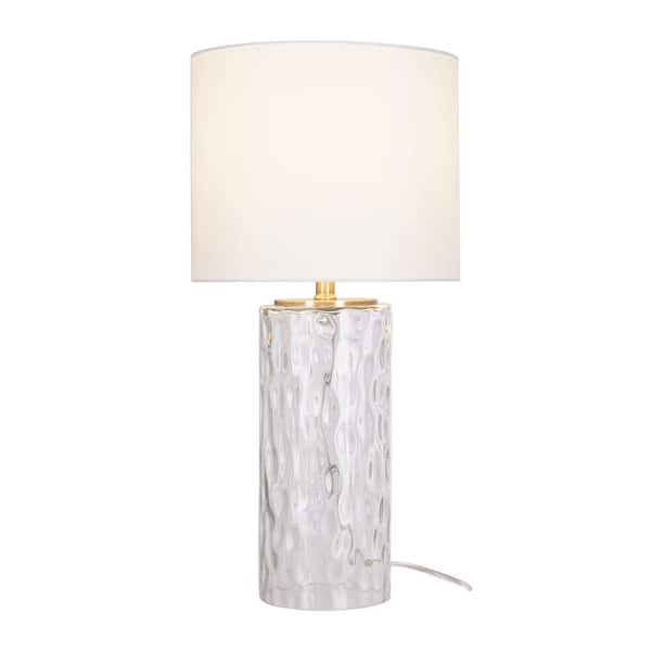 Alsy 24 in. Clear Water Glass Table Lamp with Off White Shade