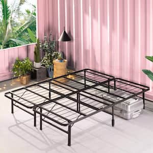 SmartBase Tool-Free Assembly Black California King Metal Bed Frame without Headboard
