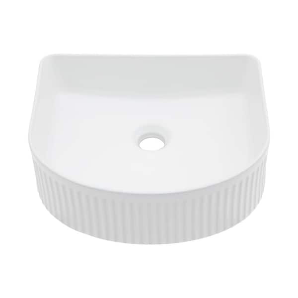 FUNKOL 15.69 in. Ceramic U-shaped Vessel Bathroom Sink in White (Faucet and Sink Drains Not Included)
