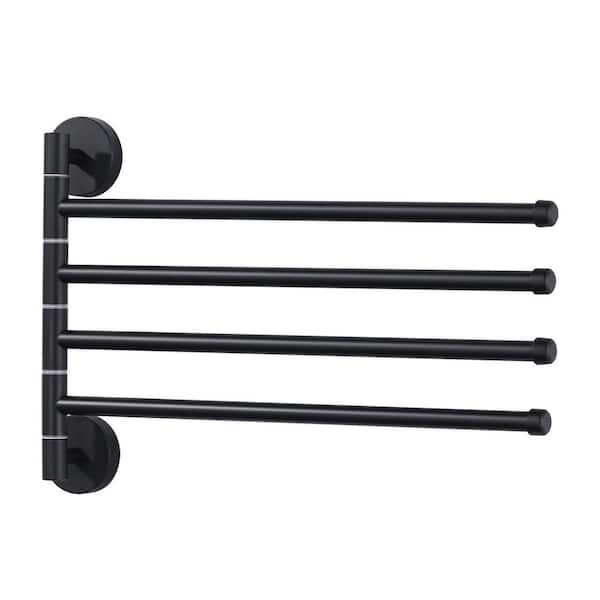 13 in. Wall Mounted Swivel 4-Arm Towel Bar Bath Hardware Accessory in Matte Black