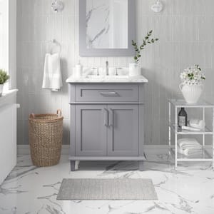 Sonoma 30 in. W x 22 in. D x 34 in. H Single Sink Bath Vanity in Pebble Gray with Carrara Marble Top