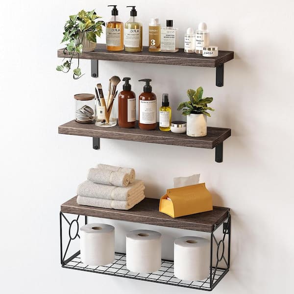 Cubilan 16.5 in. W x 6 in. D Dark Carbonized Brown Decorative Wall Shelf, Bathroom Shelves
