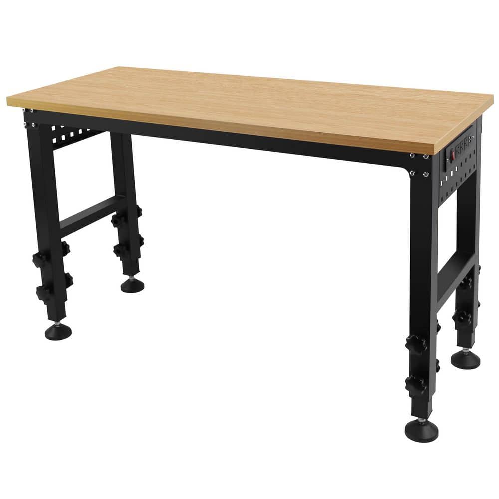 48 in. Black Metal Adjustable Hardwood Workbench with Power Outlet, Suitable for Workshops, Offices, Garages, and Homes price history on PriceWatchPro