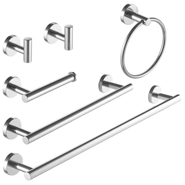 BWE 6-Piece Bath Hardware Set with Towel Ring Toilet Paper Holder Towel Hook Towel Bar Included in Polished Chrome