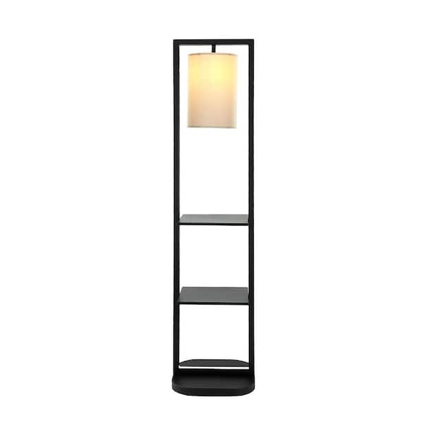 Avex 74 in. Black Modern 1-Light Foot Switch Standard Floor Lamp with 2-Tiered Vertical Shelves